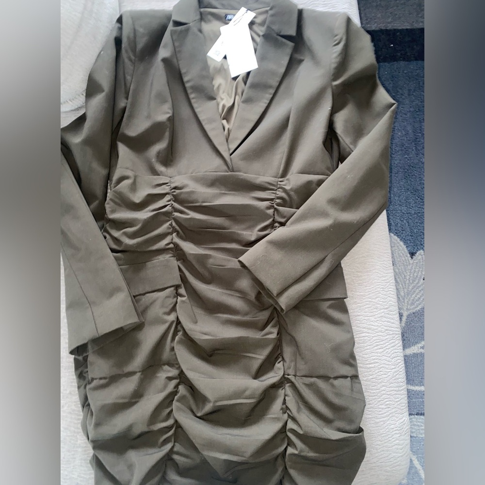 ZARA Olive Green Women's Blazer Dress - Size XL - NEW